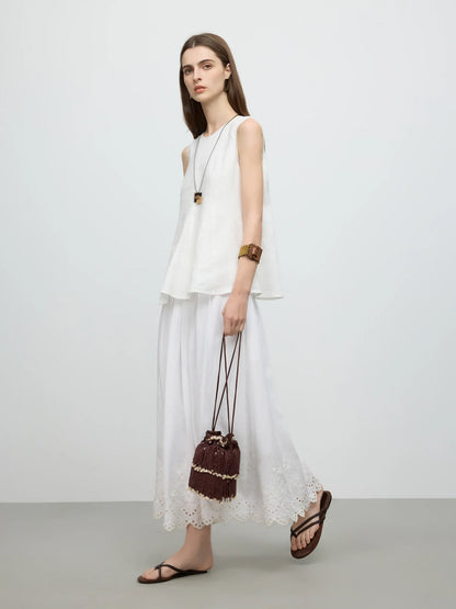 Sleeveless Round Neck Women's Shirt Subtle A Line Style 2025 Summer New Collection Shirts 25FE12079