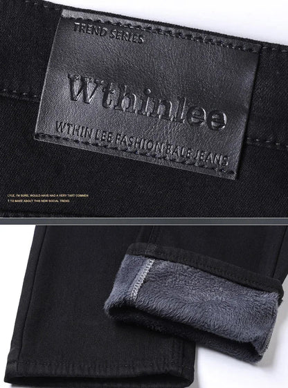 Men New Winter Classics Fleece Thick Warm Jeans Men's Loose Straight Elastic Denim Pants Casual Plush Trousers Large Size 28-40