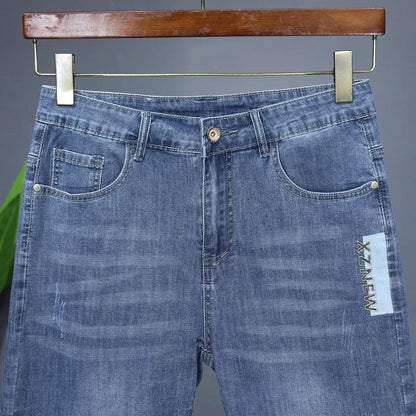 Summer Thin Men's Embroidered Denim Shorts Fashion Stretch Slim Breathable Straight Jeans Personality Bermuda Short Pants Male