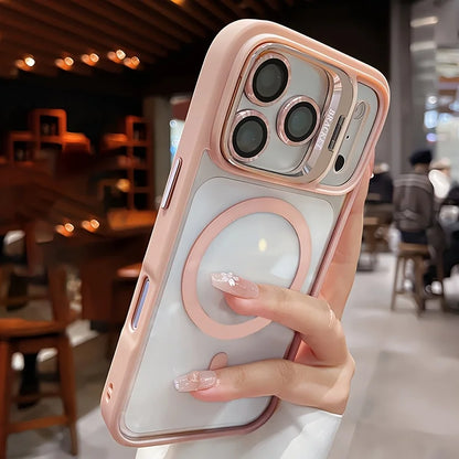 Luxury for Magsafe Magnetic attraction Bracket Case for IPhone 17 16 15 13 12 Pro Max Lens Holder Protection Clear Cover