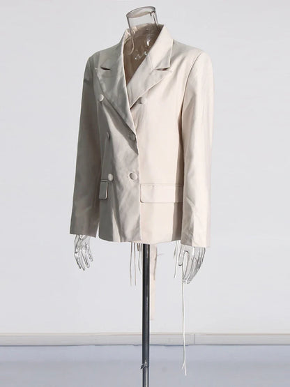Patchwork Diamonds Backless Blazer For Women Notched Collar Long Sleeve Spliced Button Chic Blazers Female Style