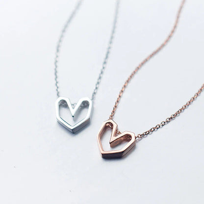 Rose Gold Color Geometric Heart Choker Necklace Charm Sexy 100% 925 Sterling Silver Pendant For Women Party Jewelry Gift