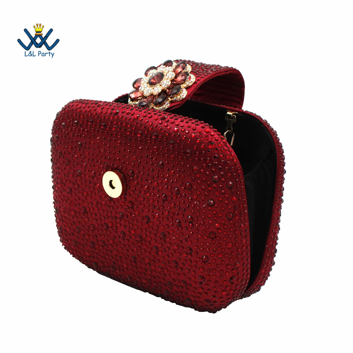 2022 Sweet  Special Design Women Crystal Style African Ladies Party Shoes Matching Bag in Magenta Color