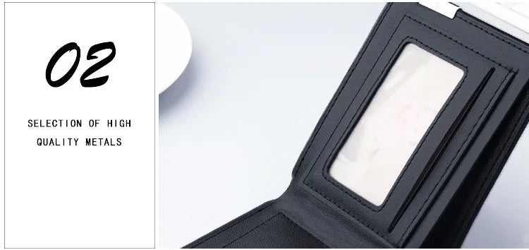 Short Men Wallets Card Holder Photo Holder Slim Male Print Wallet High Quality PU Leather Money Bag New Kpop Small Men's Purse