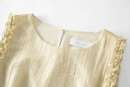 Summer 2025 Textured Pleat Dress - Fluid Asymmetric Hem Sleeveless Resort to Office Elegant Silhouette