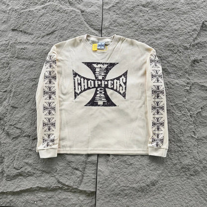 American Style Streetwear Quality Waffle Fabric Printed Tops Oversized Long Sleeves Tee 100%Cotton Vintage T Shirt Men Woman