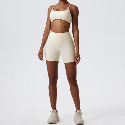 Two Pieces Yoga Set Women Gym Shorts Sports Suit Female Soften Skin-Friendly Activewear Beauty Back Women Sportswear