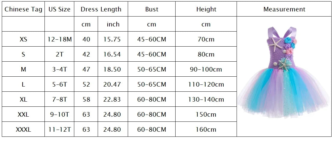 1-12Y Cute Mermaid Tutu Dress with Coral Starfish Appliques Off Shoulder Fancy Princess Frock Toddler Birthday Party Puffy Gown