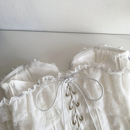 Feminine Lace Corset Tops Off Shoulder Lace Up Splice Summer 2026 Tank Top French Style Court Versatile Sensual Camis