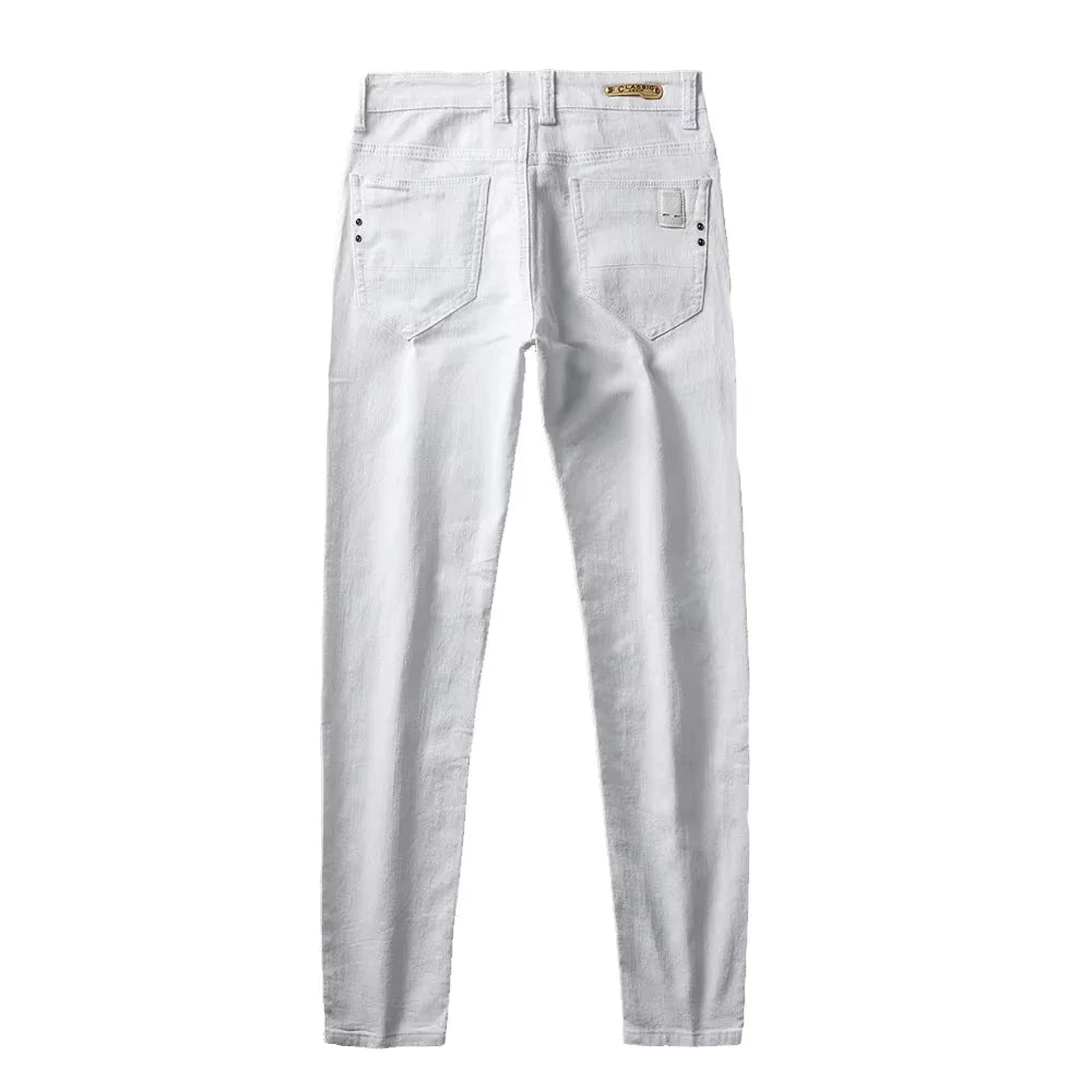 2025 Autumn Men's White Slim Fit Straight Jeans Casual Stretch Denim Pants Comfortable Fashion Streetwear Male Brand Clothing