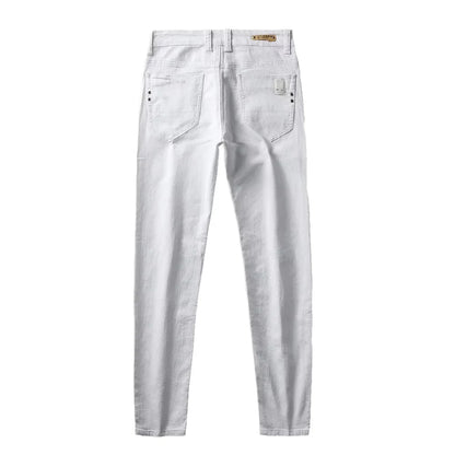 2025 Autumn Men's White Slim Fit Straight Jeans Casual Stretch Denim Pants Comfortable Fashion Streetwear Male Brand Clothing
