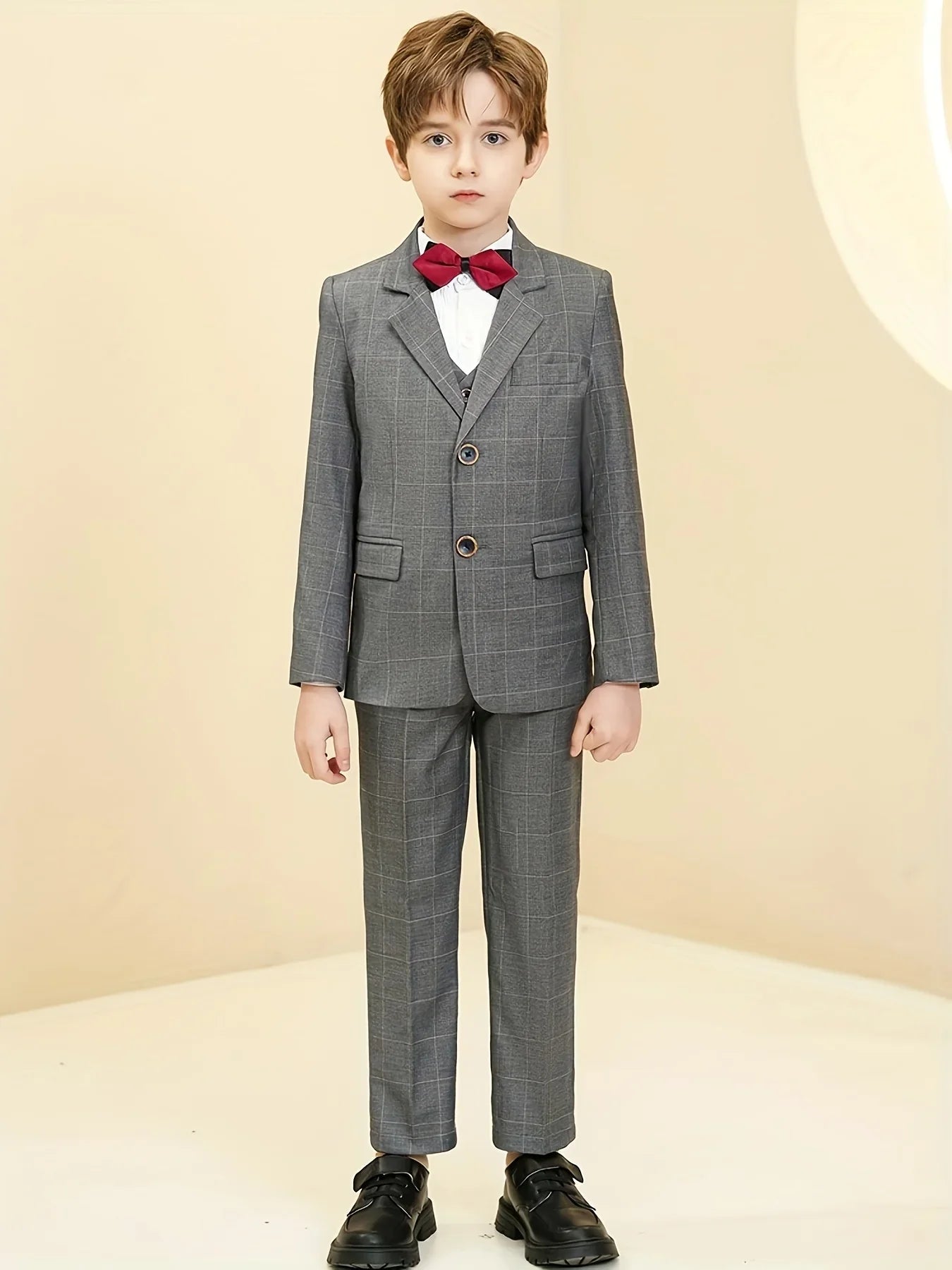 Boys Plaid Suit 3 Piece Jacket Vest Pants Wedding Birthday Party Ceremony Competition Size 4-16Y Teen Suit