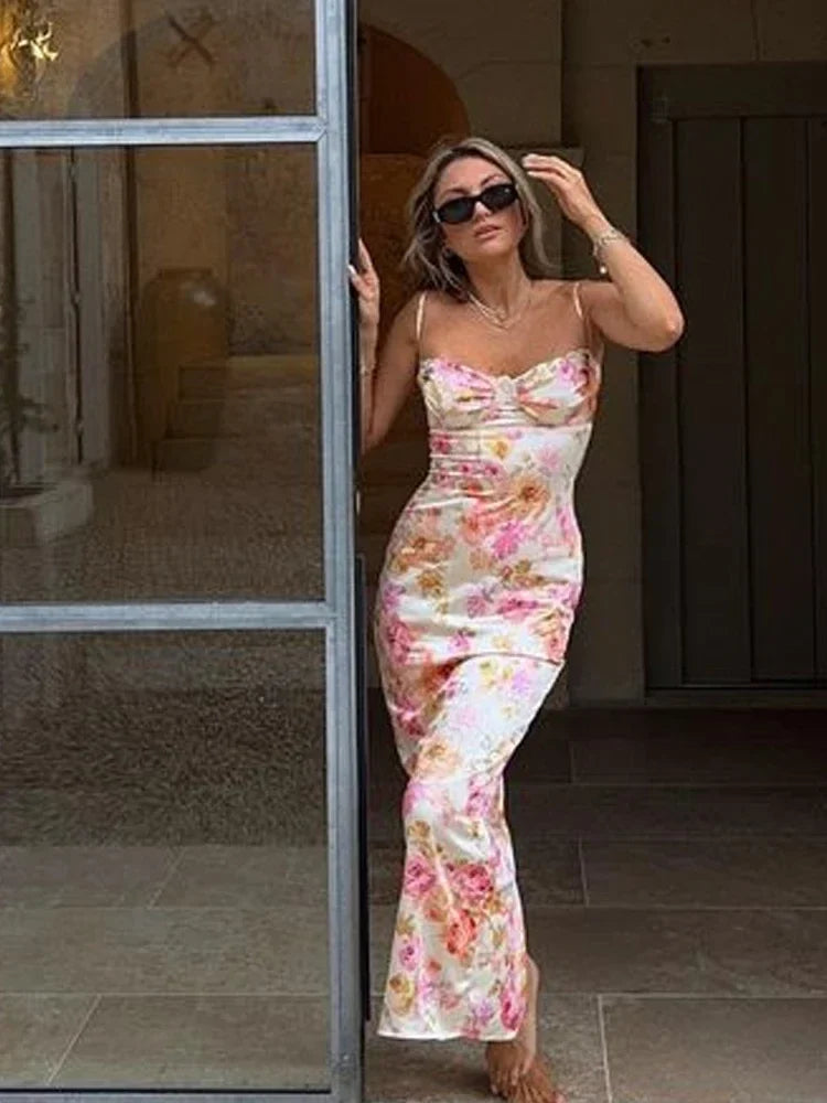 Summer Spaghetti Strap Floral Print Party Dresses Elegant Maxi Bodycon Wedding Guest Holiday Dress New In Dress 2023