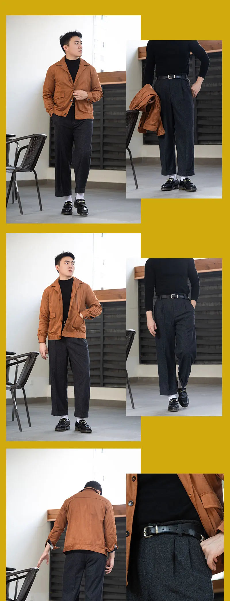 Cashmere Edition Men's Hollywood-Style Loose-Fit Slightly Flared Casual Pants Wool Flannel Trousers Vintage-Style Dress Pants