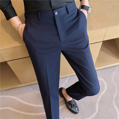 2026 Spring Summer New Men's Casual Pants Luxury Slim Fit Solid Color Fashion Business Suit Pants Formal Office Social Trousers