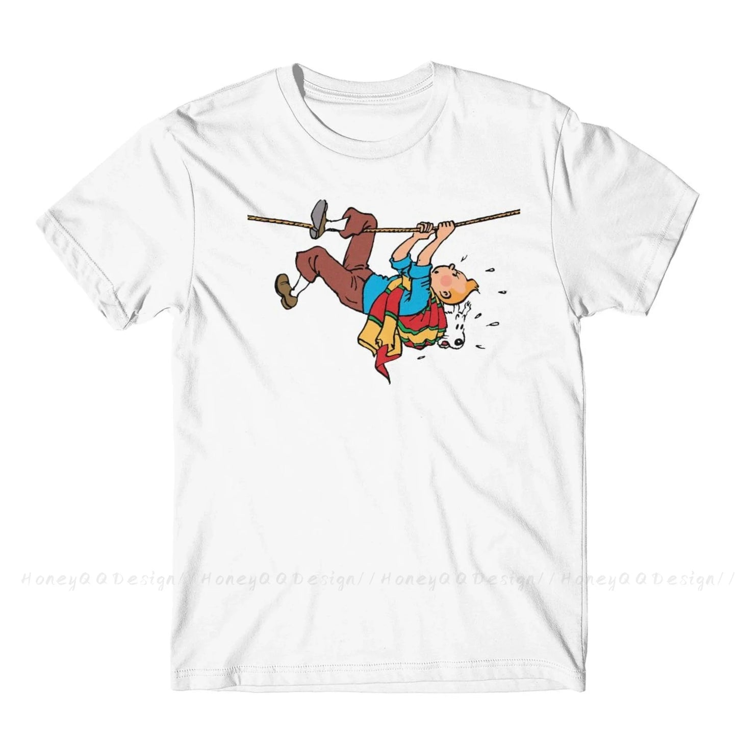 Kuifje Rope Klimbing Fashion TShirt Design Gaston Lagaffe Anime Cotton Shirt Men Unisex T-Shirt Oversize Adult Plus Size