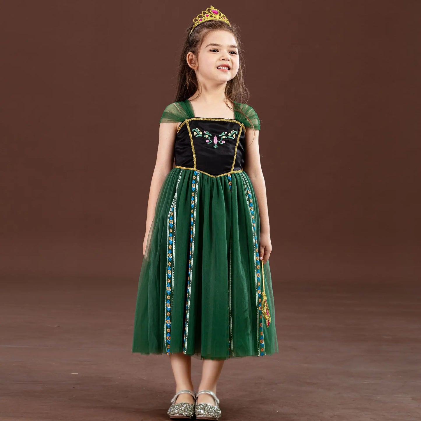 Girls' Summer Anna Frozen Baby Dress Child Green Dress Up Halloween Costume for Kids Princess Party Cosplay Dresses 2 to 8 Years