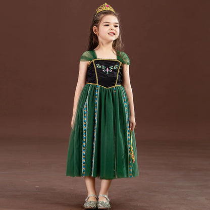 Girls' Summer Anna Frozen Baby Dress Child Green Dress Up Halloween Costume for Kids Princess Party Cosplay Dresses 2 to 8 Years