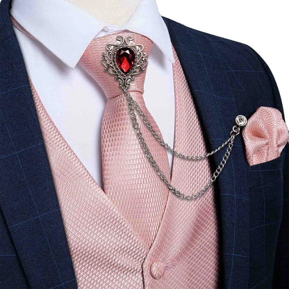 New Teal Green Paisley Formal Dress Vest Men's Suit Vest Waistcoat Tie Brooch Pocket Square Set for Tuxedo