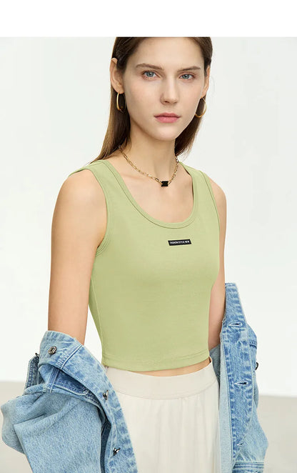 Women's Ribbed Sleeveless Top 2026 Summer U-Round Neck Short Tank Slim Fit Cropped Cotton Casual Vest For Women 12621099