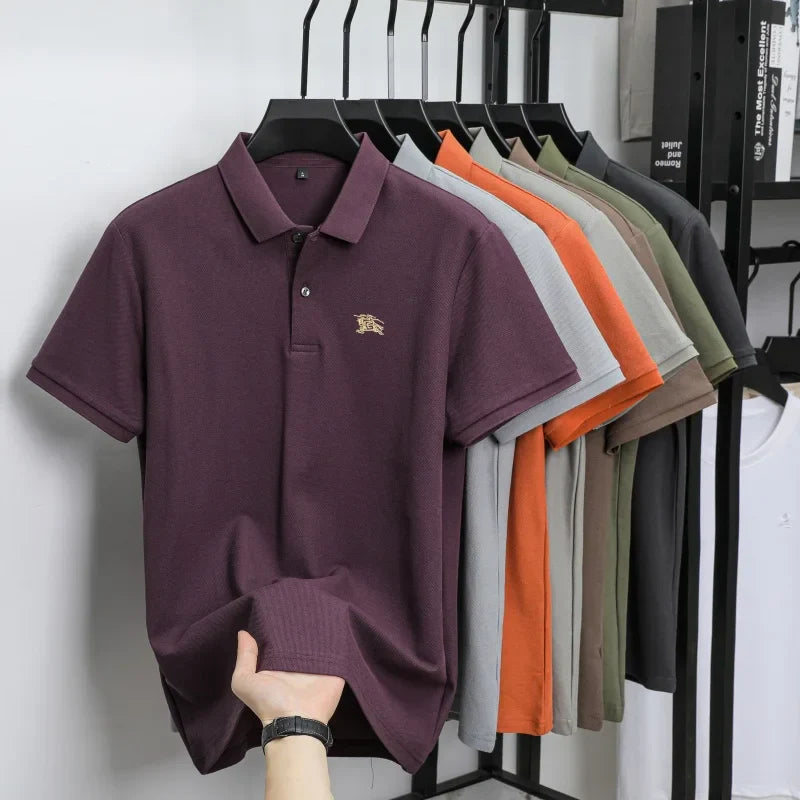 100% high-quality pure cotton men's summer polo T-shirt popular business commuting breathable cozy exquisite luxurious embroider