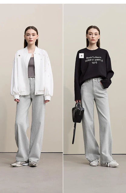 Women's Jeans 2026 Spring New Casual Solid Color Cotton Straight Women's Pants Versatile Long Denim Trousers 12621038