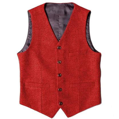 Men Vest Brown Herringbone Single Button V Neck Waistcoat For Wedding Party Banquet Business Work Daily Casual Men Suit Vest