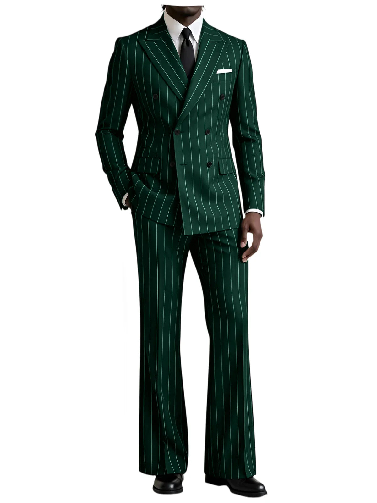 Men's 2 Piece Suit Pinstripe Double Breasted Peak Lapel Slim Fit Flared Pants Wedding Prom Business Formal Parties Chic Outfit