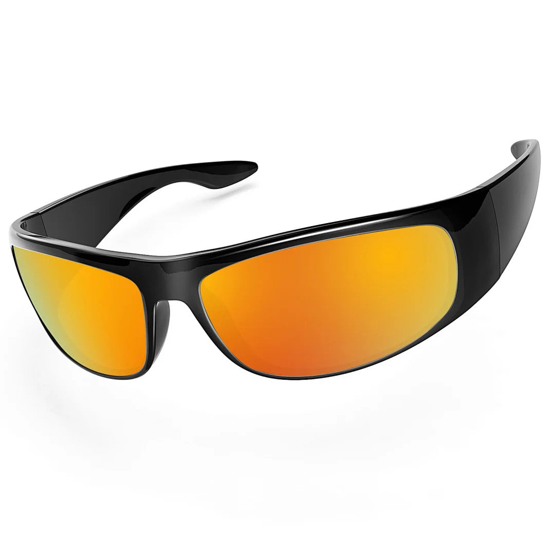 Super Dark Sunglasses for Men Black Wrap Around Sun Glasses UV400 Protection eyewear W8005