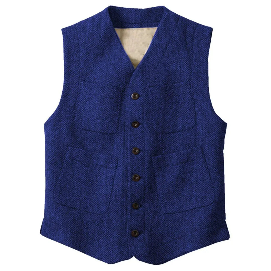 Men Vest Brown Herringbone Single Button With Pocket Waistcoat For Wedding Party Business Work Office Daily Men Suit Vest
