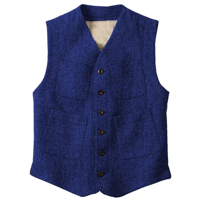 Men Vest Brown Herringbone Single Button With Pocket Waistcoat For Wedding Party Business Work Office Daily Men Suit Vest