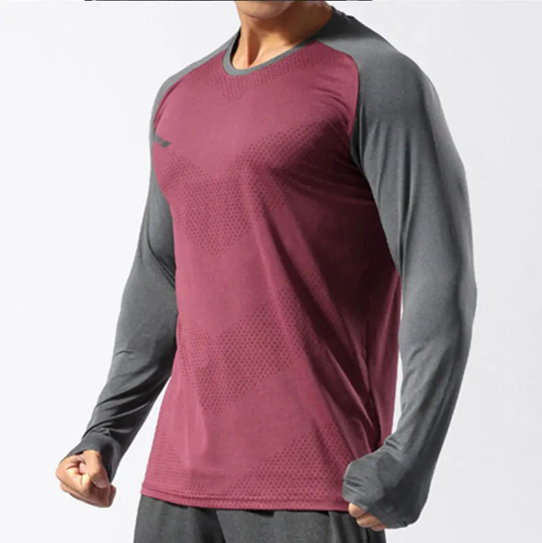 Men's Sport Long Sleeve Tops Quick Dry Fitness T-shirts Bodybuilding Gym Tees Casual Skinny Elastic Breathability Sportswear