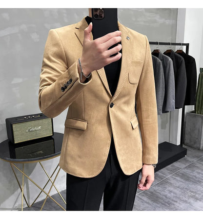 Deerskin Leather Jacket Blazer Men Casual Slim Fit Blazer Hombre Suit Leather Jacket Men Terno Masculino Men Clothing 6 Color