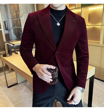 Stripe Suit Jacket For Men Autumn Winter Business Slim Fit Tailcoat Formal Wedding Party Fashion Casual Suit Coat 4XL-M