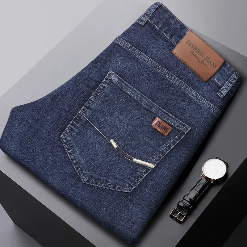 Models Spring Autumn Business Jeans Men Casual Straight Stretch Fashion Classic Work Denim Trousers Brand Clothing