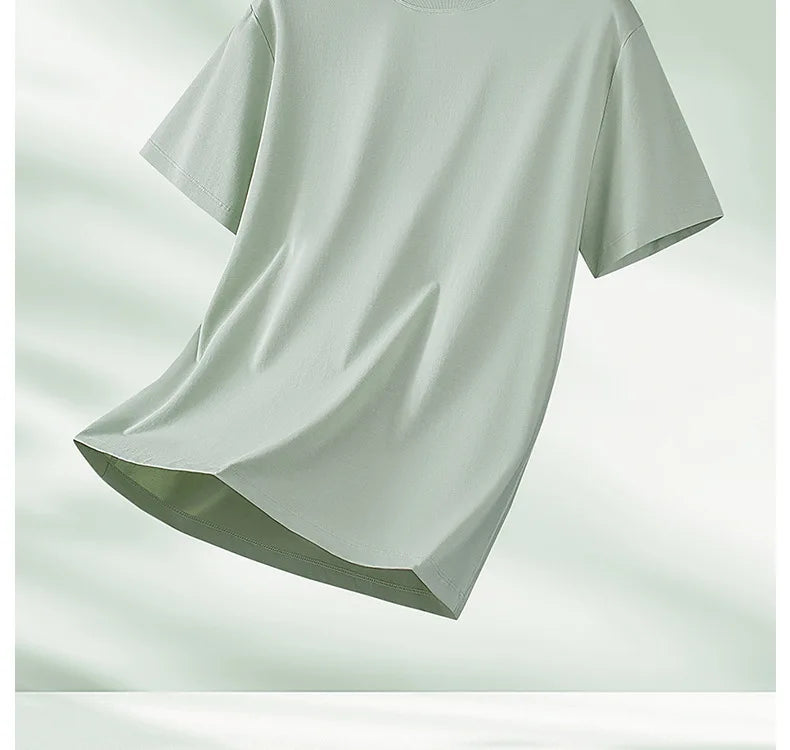 64% Cotton 25% Bamboo Fiber Cool T Shirt Men Short Sleeve Summer Tops For Men Round Neck Skin Friendly Solid Color Male Clothes