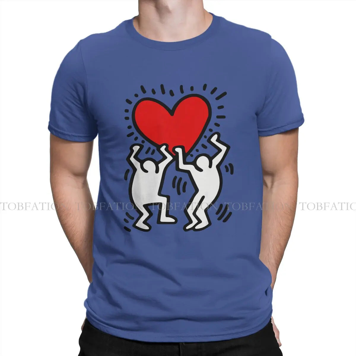 Haring Geometric Graffiti Heart Retro T Shirt Punk Men's Tees Summer Cotton Clothing Harajuku O-Neck TShirt