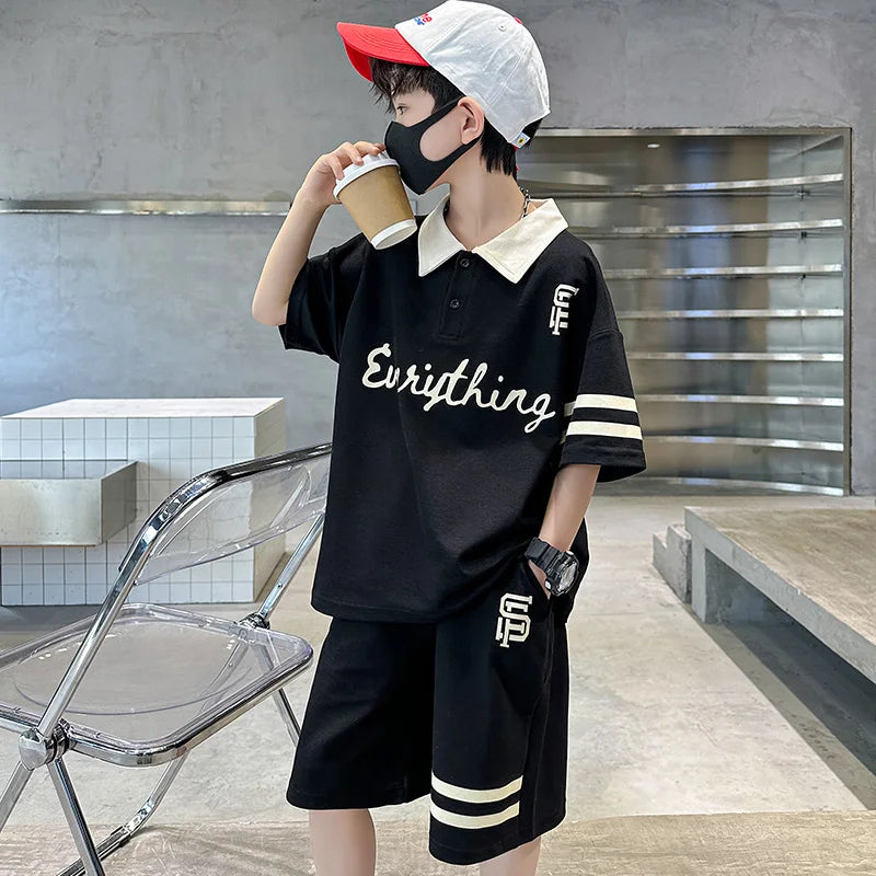 Kids Luxury Clothing Cotton Pique Fabric T-shirt Shorts Summer Outfit Set for Tweens Boys High Quality Polo Suit Child 5-14 Y