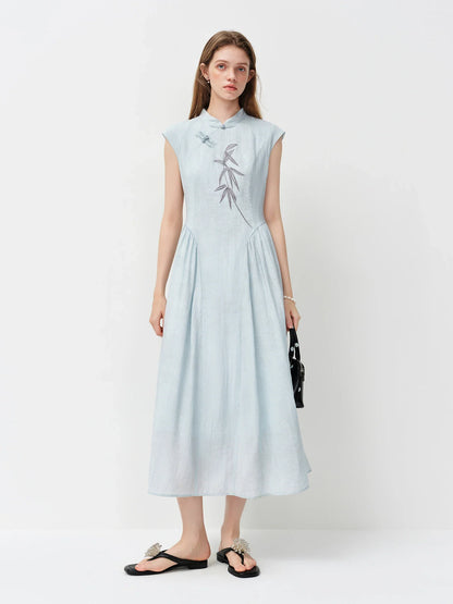New Chinese Style Embroidery Slim-Fit Long Dress for Women 2026 Summer New Arrivals A-Line Waist-defining Skirt for Dates