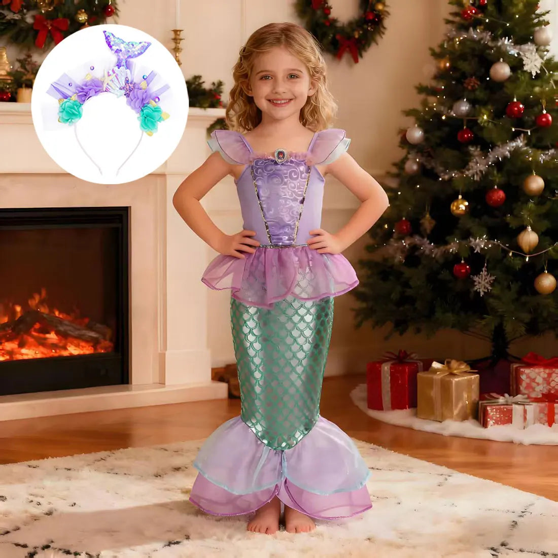 Kid Purple Mermaid Dress Princess Costume Perform Clothes Baby Girl Birthday Party Christmas Cosplay Dress Suit for Girls