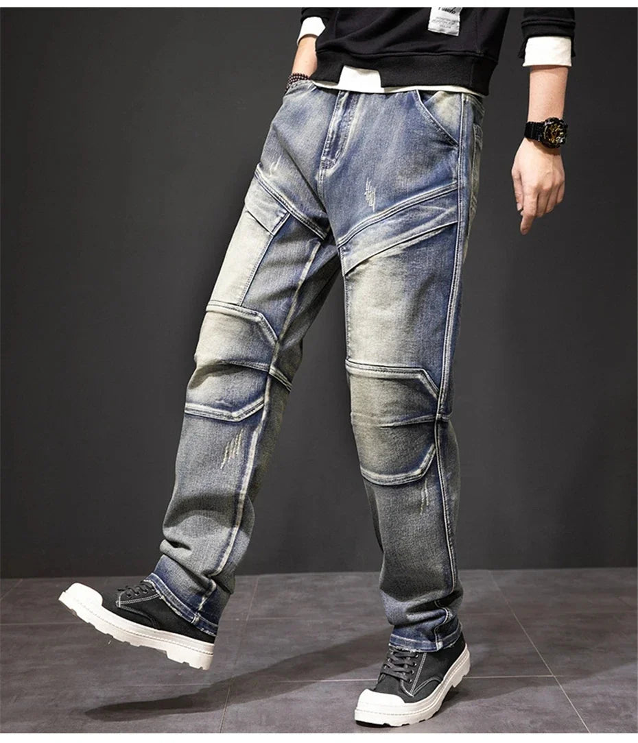 2024 Autumn and Winter New Jeans Fashion Street Jeans Men's Retro Punk Jeans Large Size 42 44