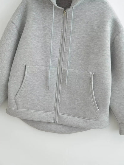 Autumn Women Casual Hooded Jacket Loose Oversize Zipper Hoodie Sweatshirts Solid Coat Office Lady Chic Outwear Tops