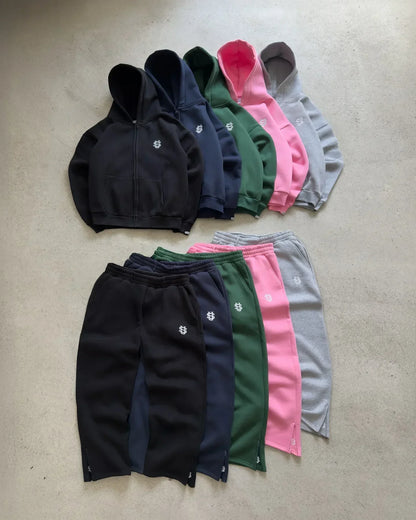 Embroidered sweatpants two-piece set Y2K clothing men's hip-hop oversized sweatpants casual zipper hoodie