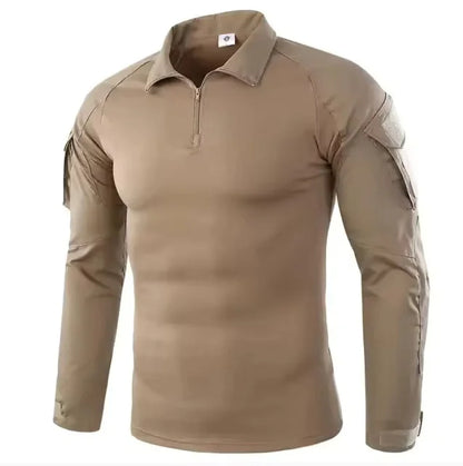 Men's Long Sleeve Combat Shirt Zipper Ripstop Cotton Tactical Shirts Navy Blue Camoufalge Airsoft T Shirts