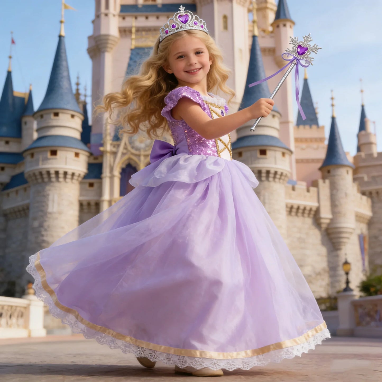 Baby Girls Deluxe Elegant Rapunzal Princess Dress Cosplay Costume Kids Halloween Birthday Party Vestido Purple Puffy Dresses