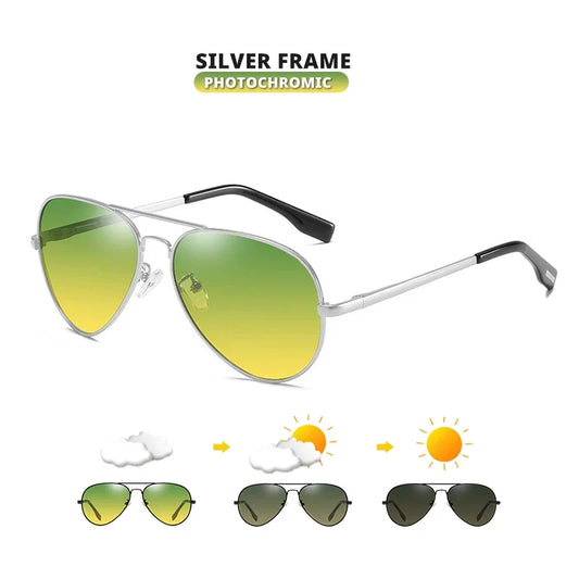 Brand Aviation Photochromic Day Night Vison Sunglasses Men Polarized Fashion Sun Glasses Women Safe Driving Anti-Glare UV400