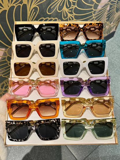 12Pcs Extra Large Square Frame Glasses Metal Hinge Popular Fashionable Multi-Color Classic Color Combination Glasses Set
