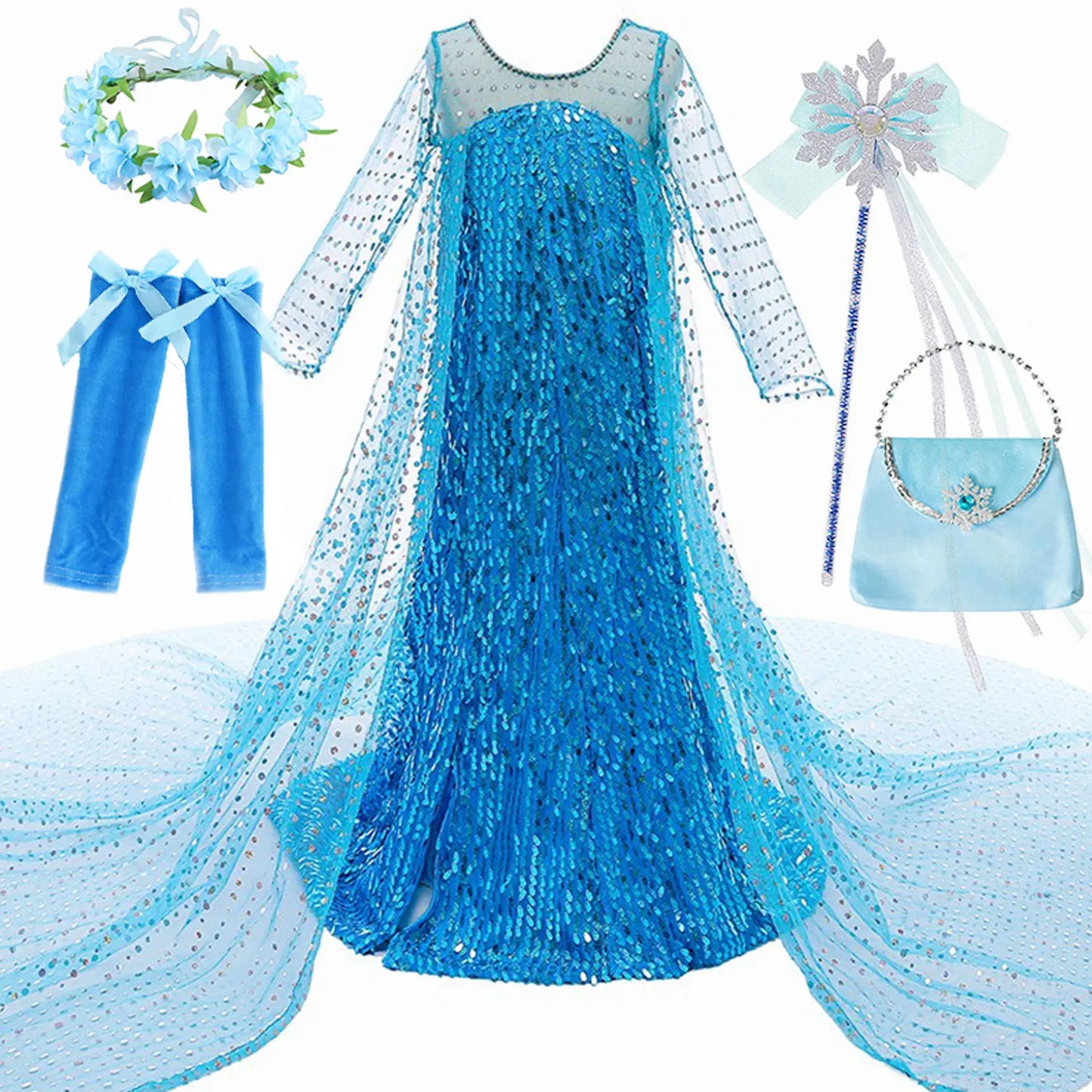 Halloween Elsa Dress Kids Cosplay Costumes Sequined Mesh Ball Gown Carnival Party Frozen Prom Gown Princess Dress for Girl