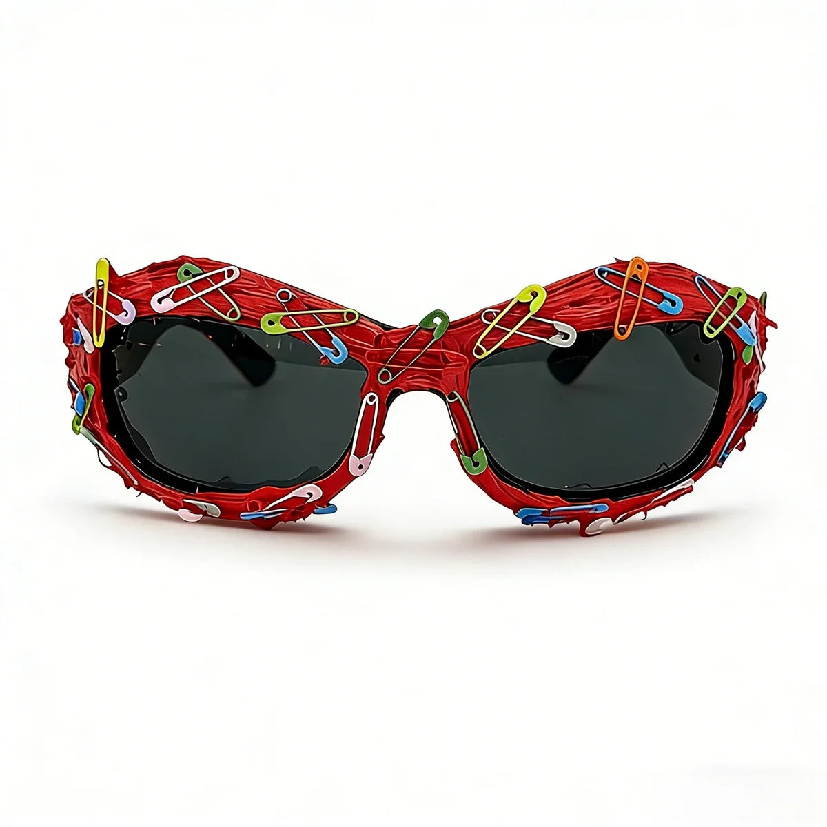 y2k Colorful Safety Pin Sunglasses for Women Punk Cyber Streetwear Party Avant-garde Funny Shades UV400 lunette soleil femme
