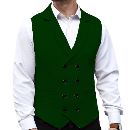Men Vest Beige With Lapel Solid Double Button Waistcoat For Wedding Birthday Banquet Business Casual Daily Men Suit Vest